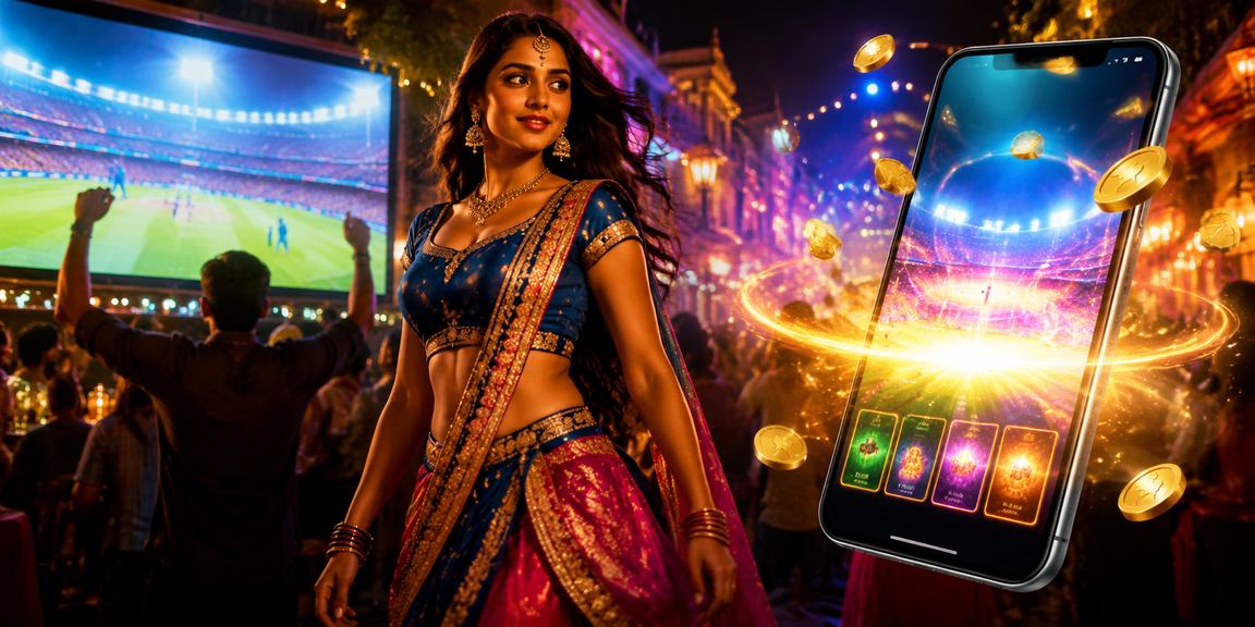 Night market scene with cricket betting theme in India